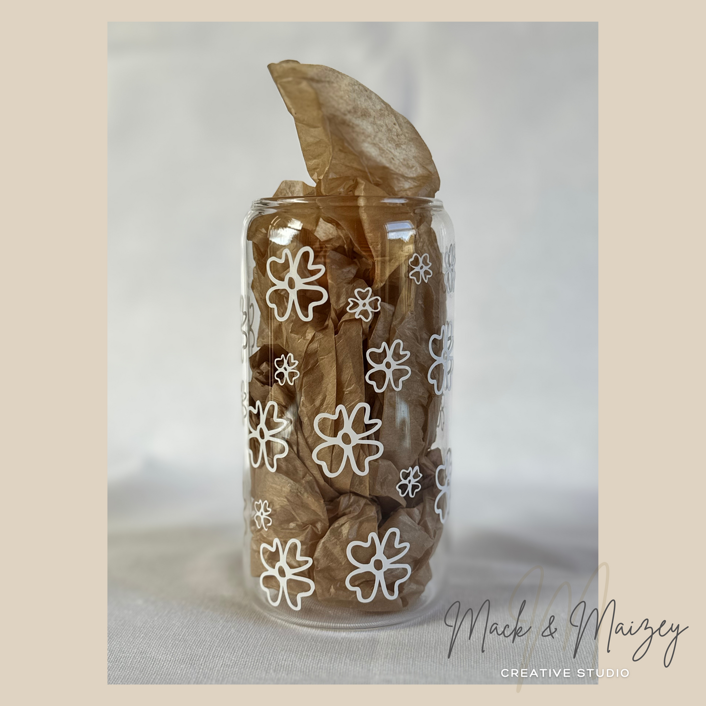 WHITE FLOWER Clear Glass Can