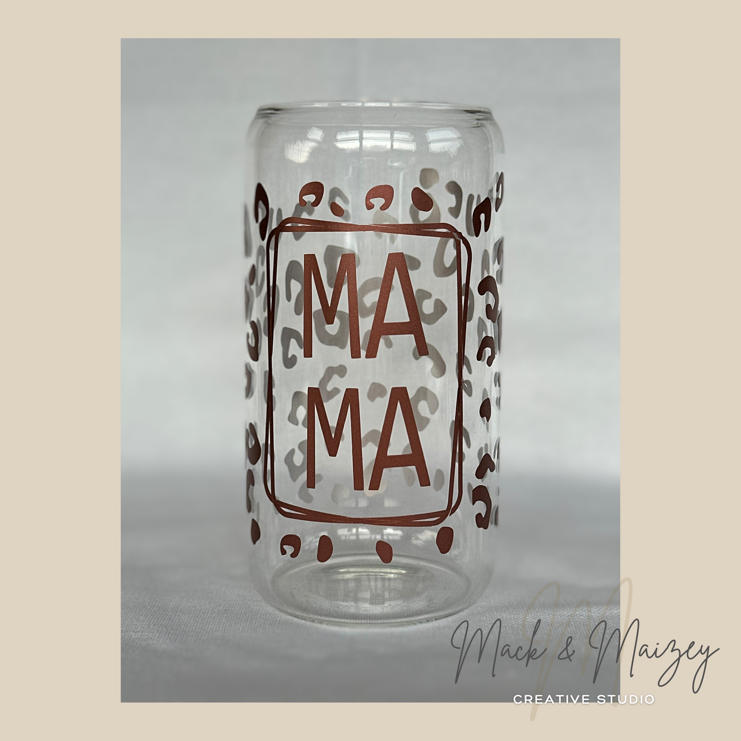 MAMA with leopard print Clear Glass Can