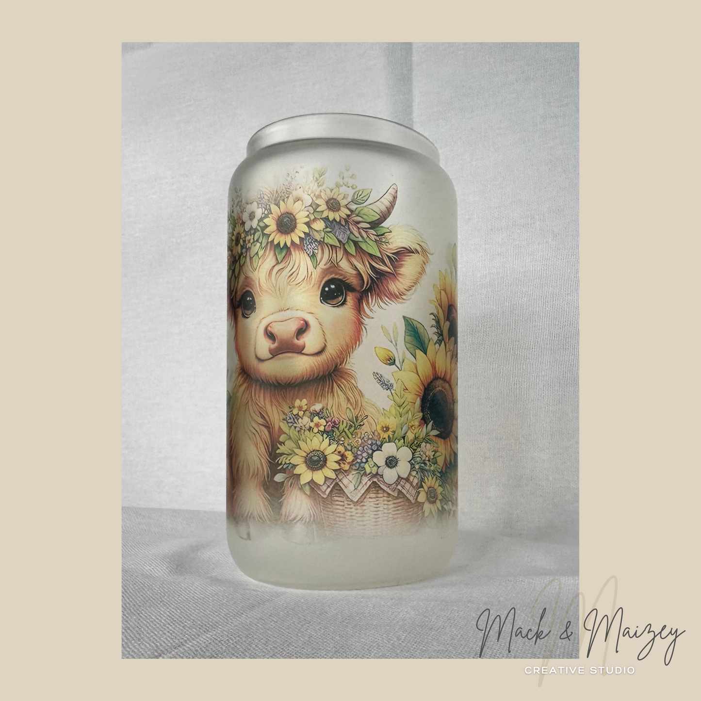 Highlander Cow - Frosted Glass Can