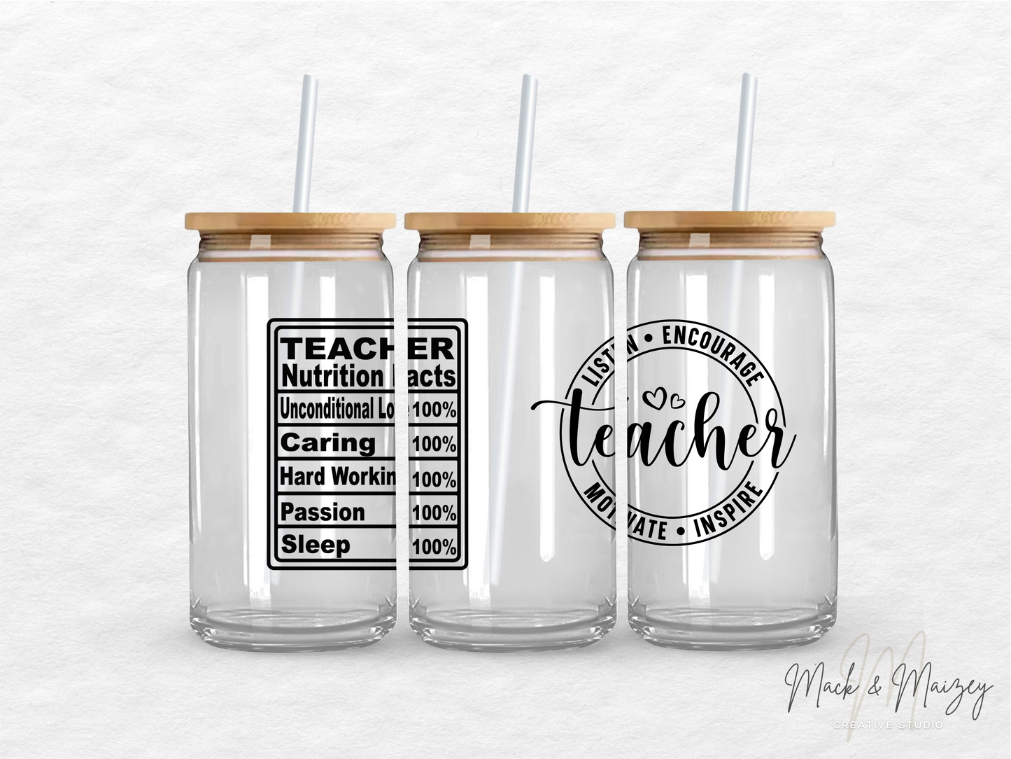 Teacher Nutrition Facts Glass Can